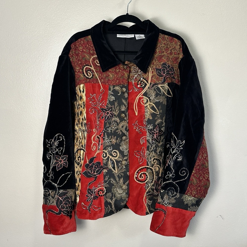 Vtg 90's Serengeti Patchwork Boho Button-Up Floral Coat Shacket Women's 3X‎